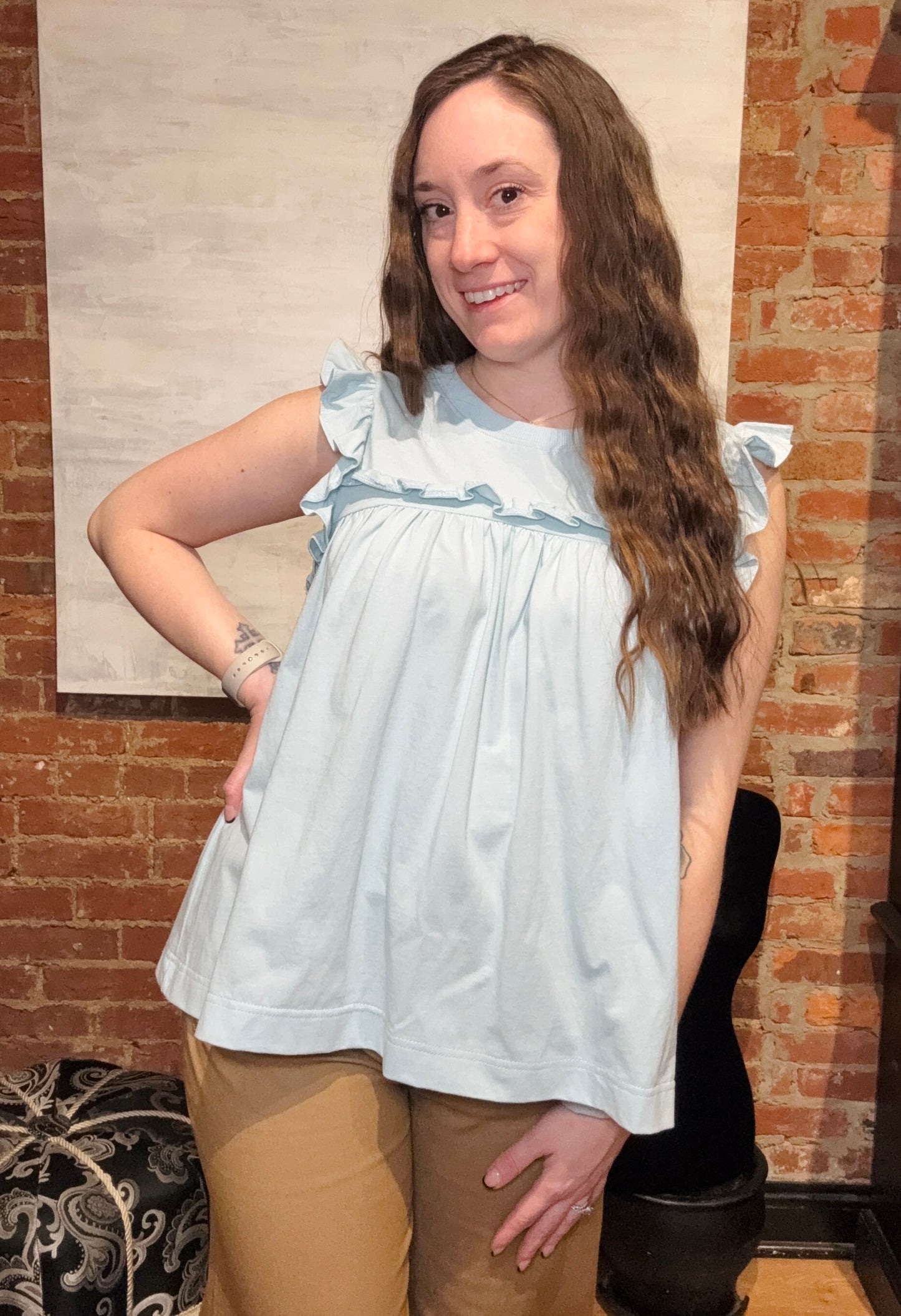Powder Blue Flutter Sleeve Top