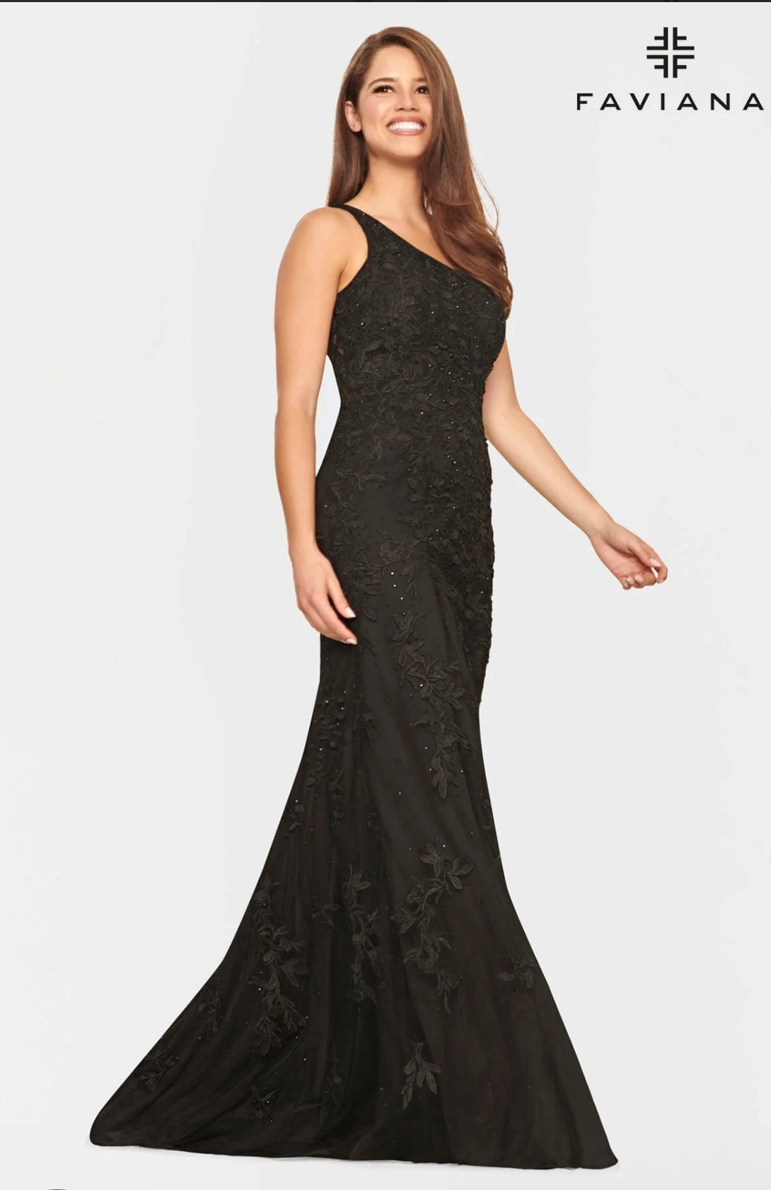 Black One Shoulder Lace Dress With Mermaid Skirt FAVIANA S10822