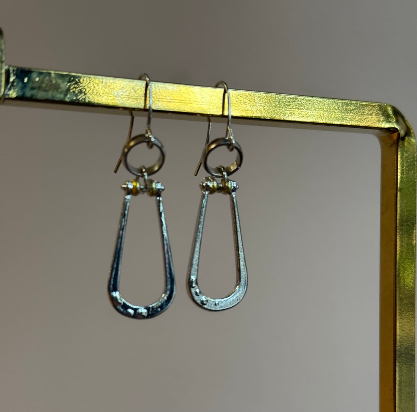 Gold and Silver Rustic Dangle Earrings