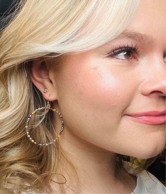 Multi Color Glass Bead Dangle Earrings