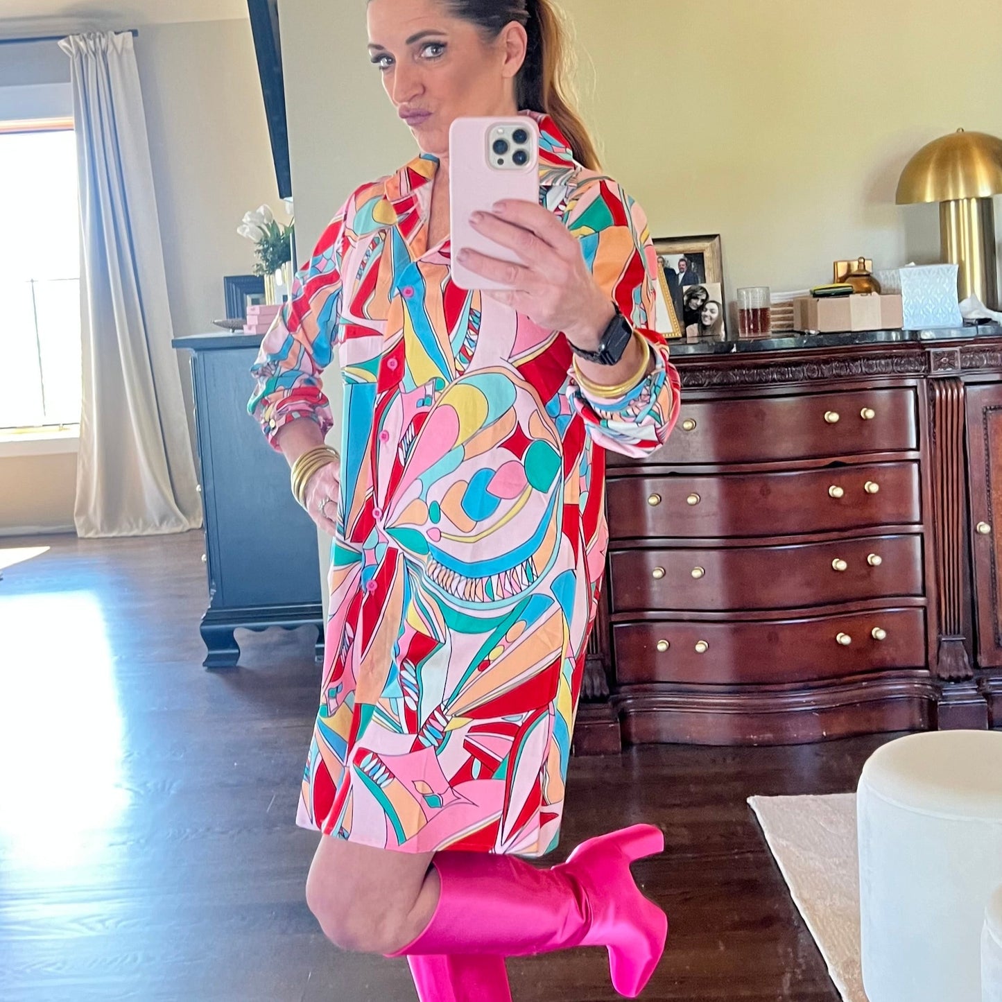 Amalfi Coast Abstract Button Front Shirt Dress