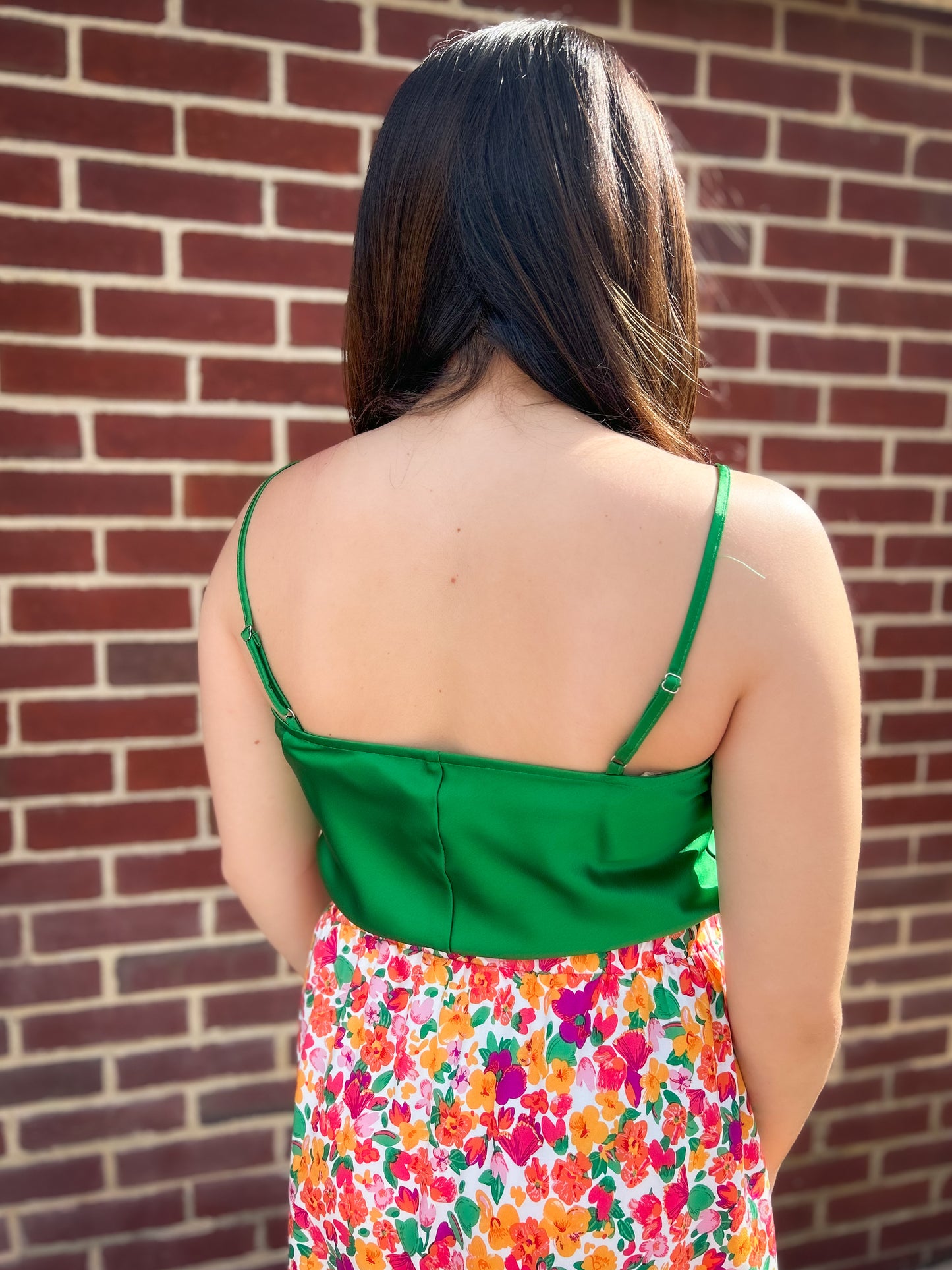 Emerald Cowl Neckline Bikini Strap Tank Top with Adjustable Straps and a Satin Feel