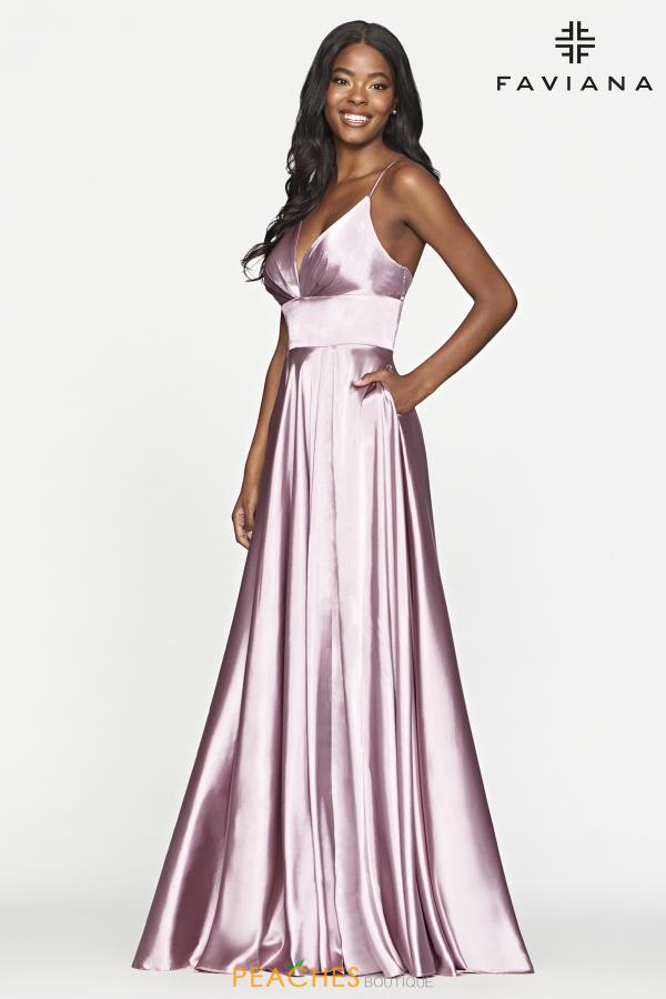 Deep Mauve Long Matte Satin V-Neck Lace-Up Gown