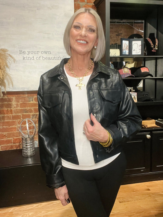Black Vegan Leather Quilted Jacket
