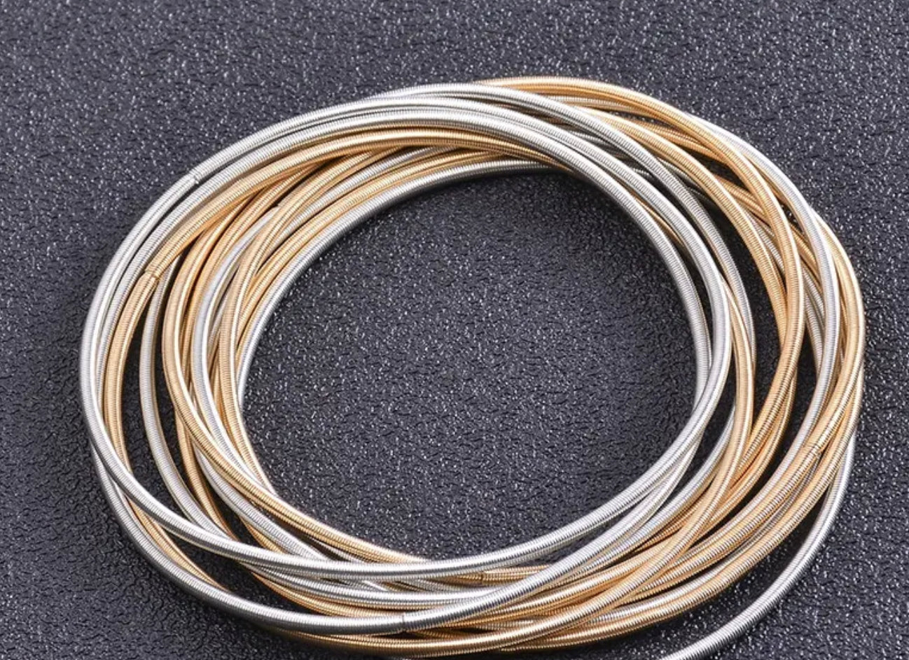 Gold and Silver Memory Spring Wire Bracelets 19MM in Length Steel Wrap Bangle
