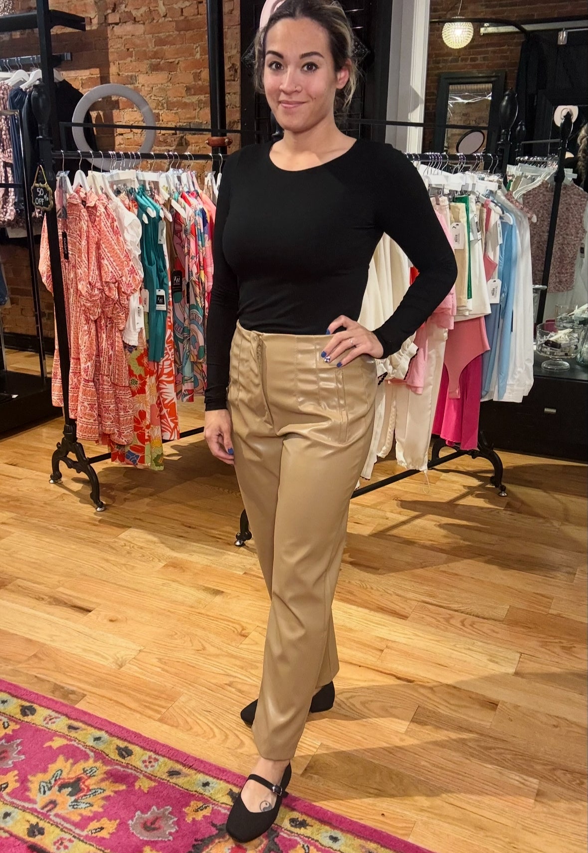 Toffee Color High Waisted Vegan leather Pants