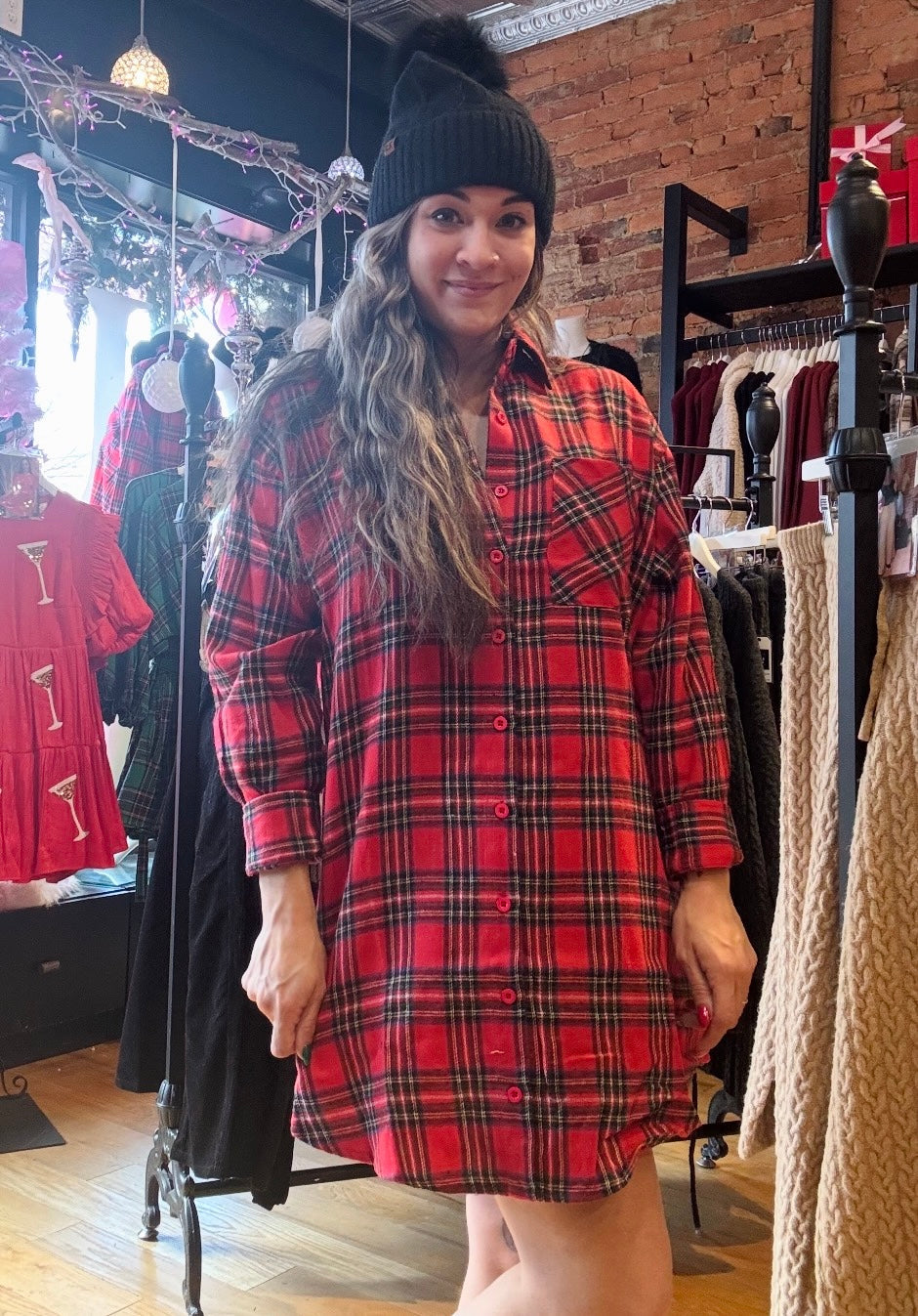 Holiday Plaid Weekender Button Up Shirt Dress
