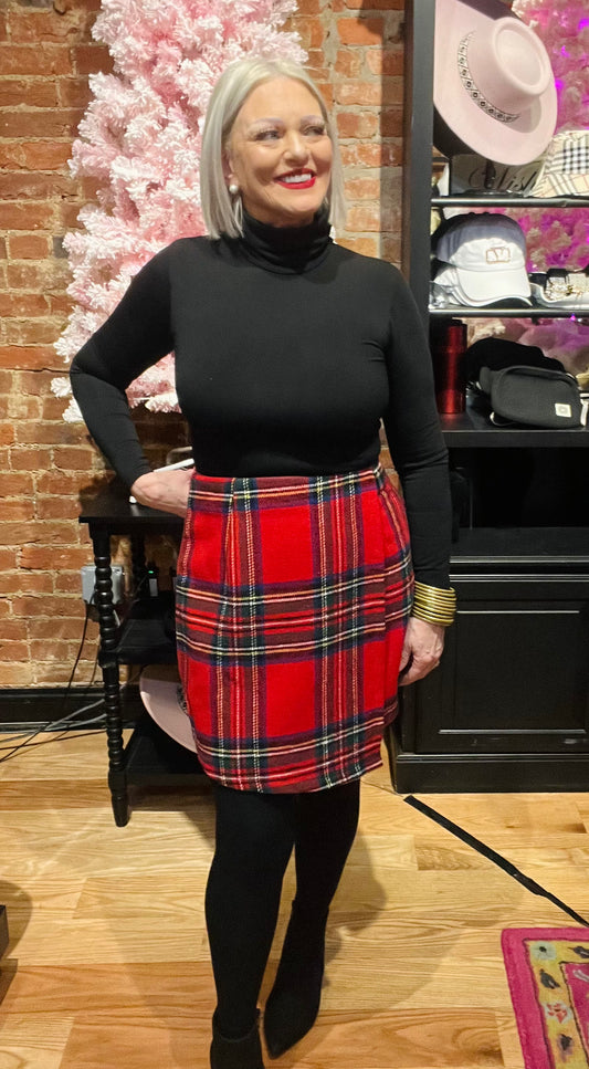 Red Plaid Wrap Mini Skirt