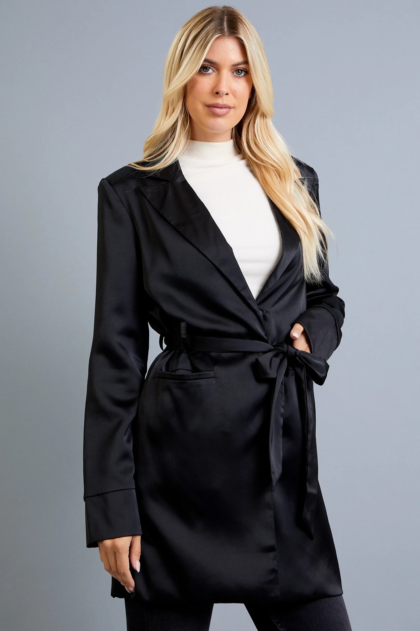 Black Belted Blazer with Pockets in Front