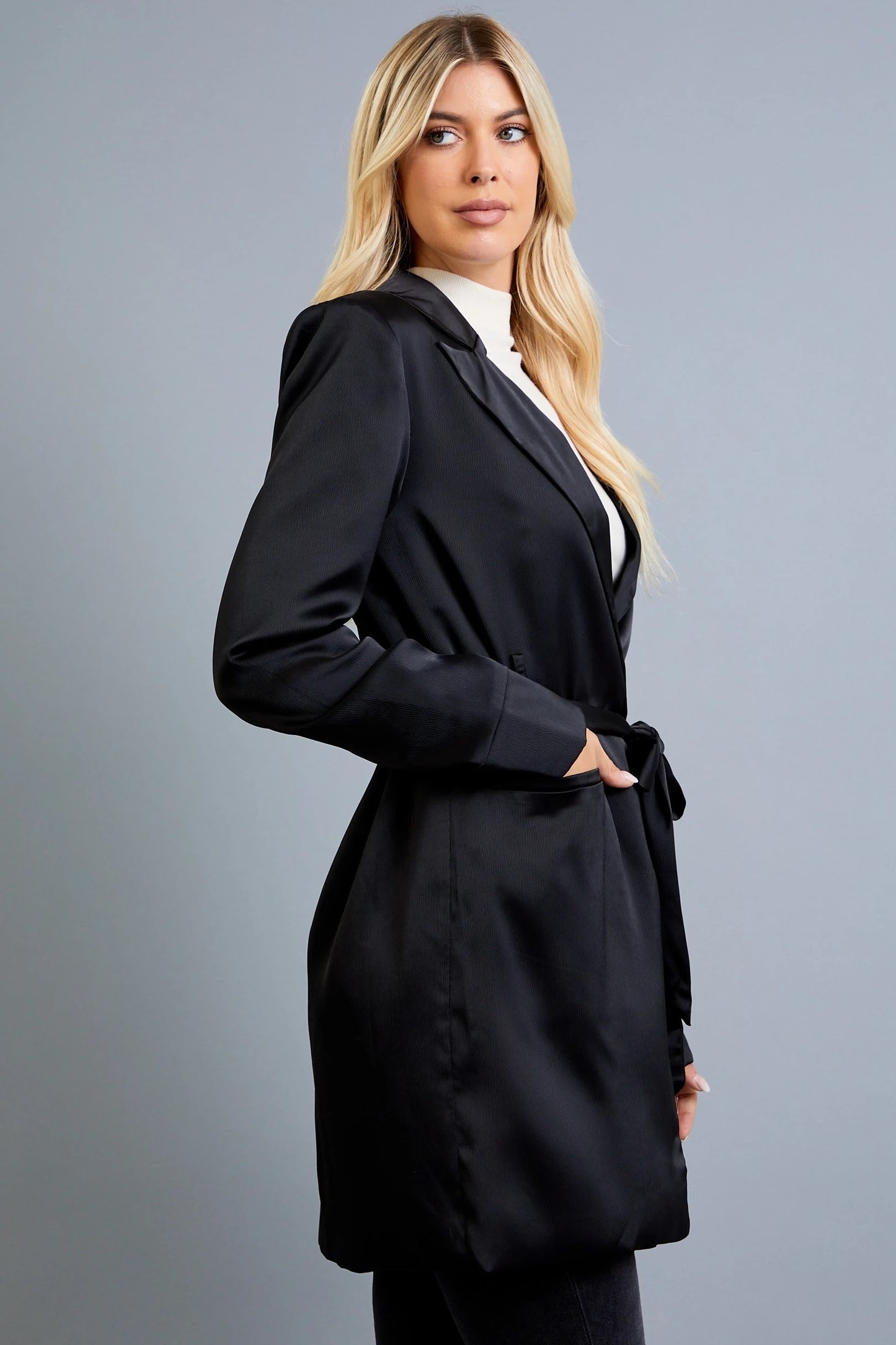 Black Belted Blazer with Pockets in Front