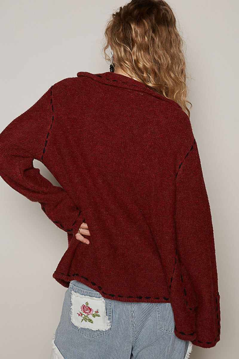 Blood Red Sweater Blazer with Buttons 