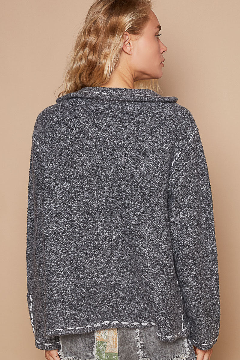 Heather Grey Sweater Blazer with Buttons 