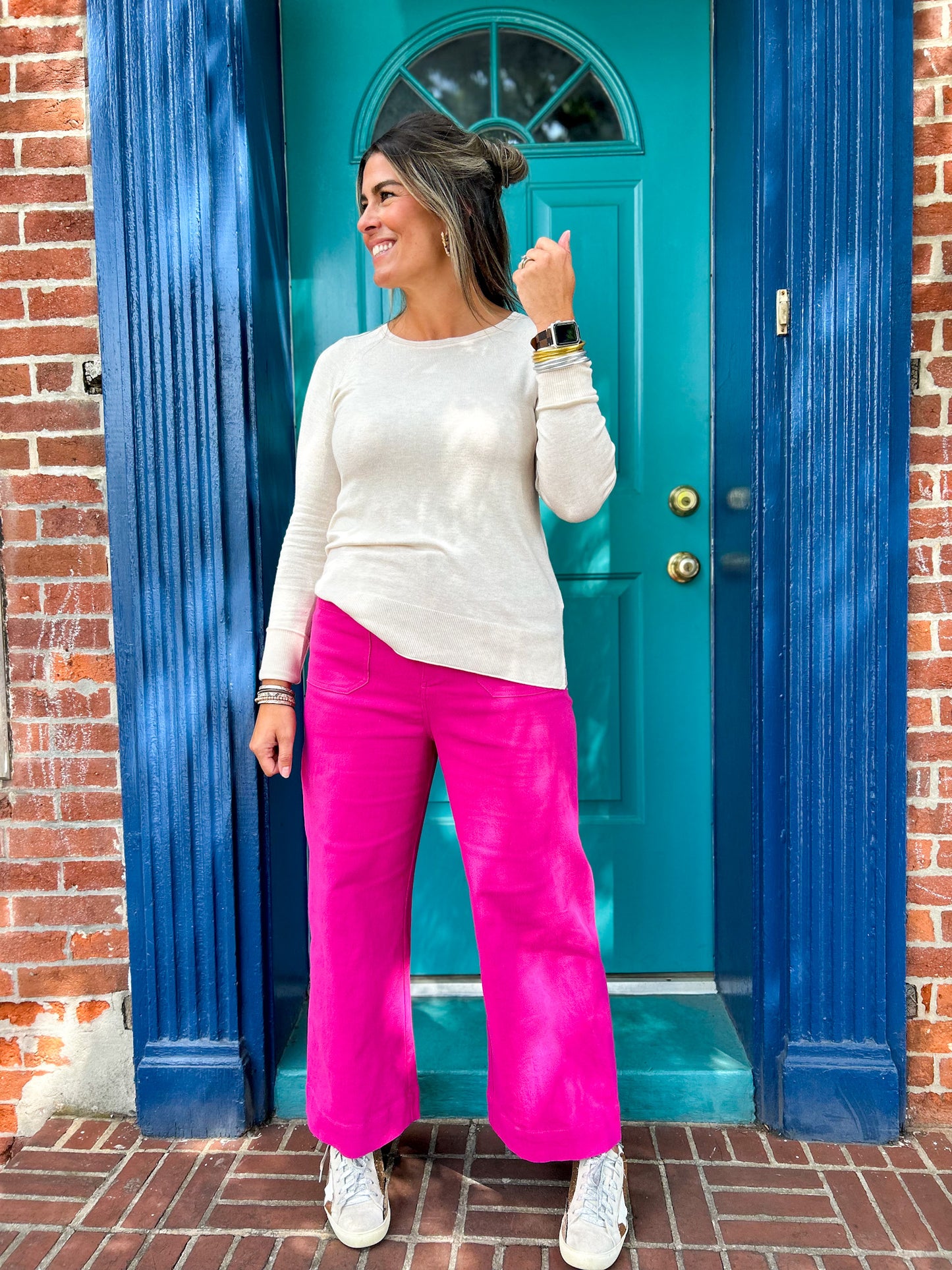 Pink High Waisted Wide Length Pants