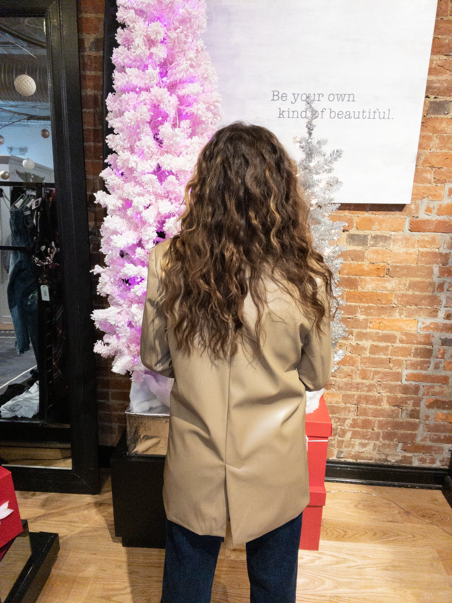Prepared For This Camel Vegan Leather Blazer