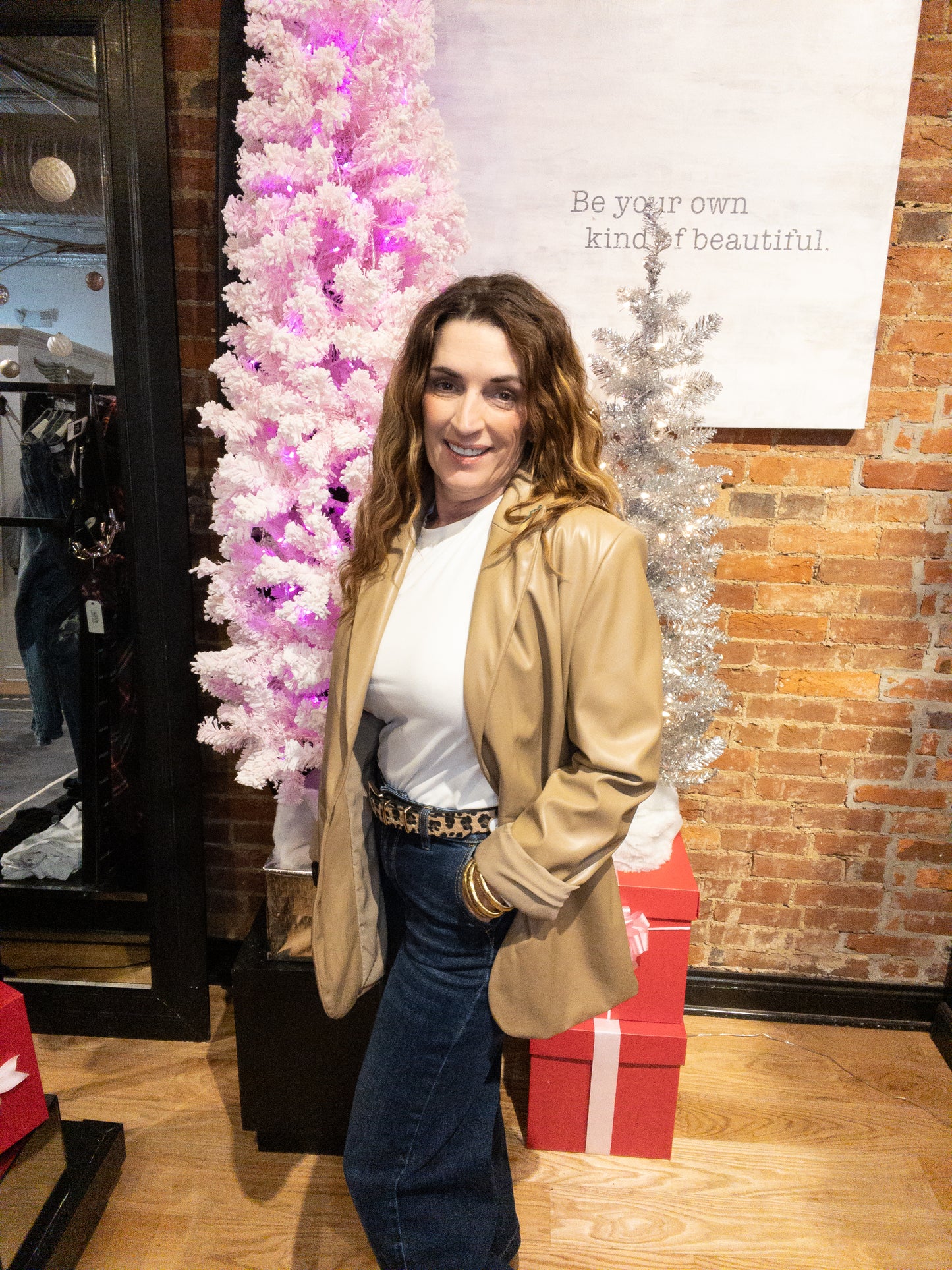 Prepared For This Camel Vegan Leather Blazer