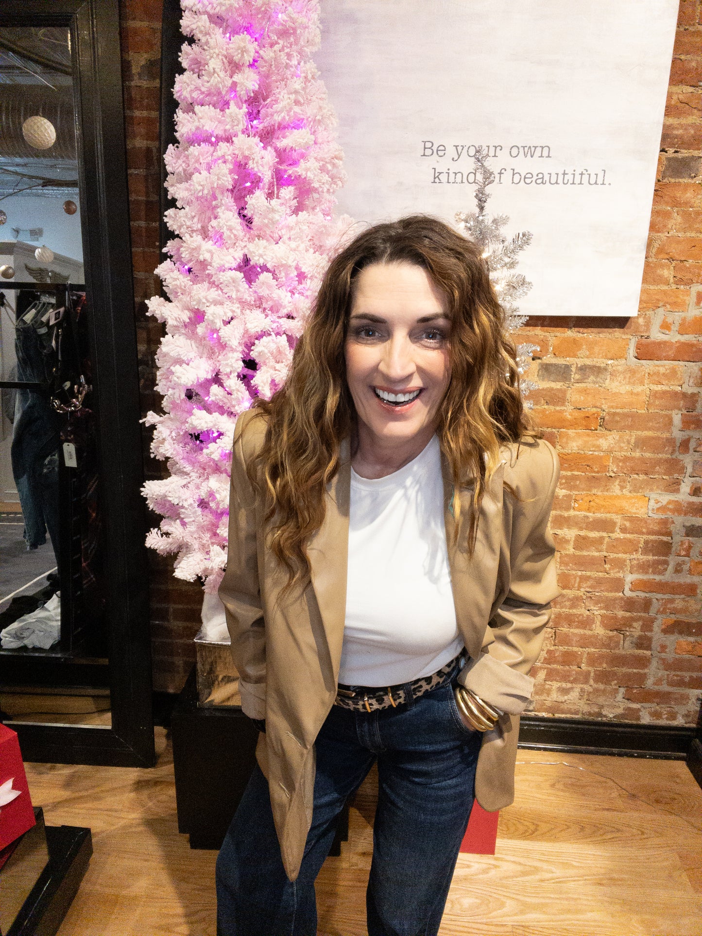 Prepared For This Camel Vegan Leather Blazer