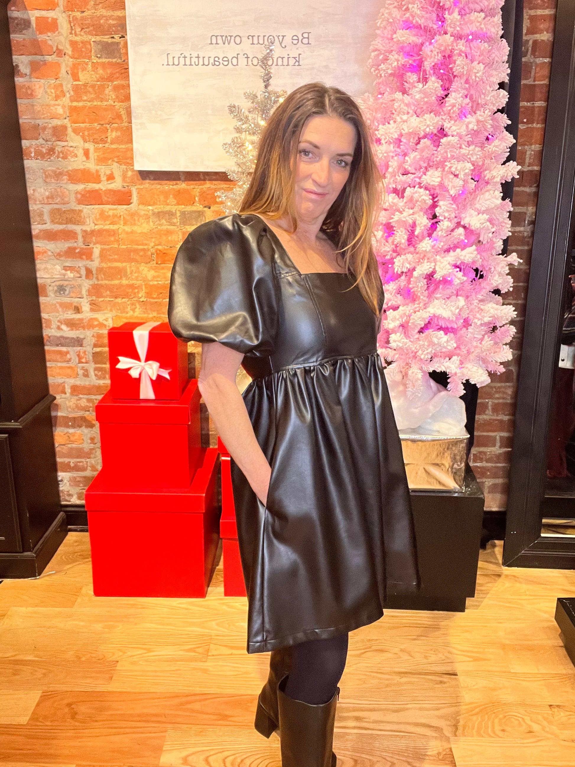 Dare To be Black Vegan Leather Babydoll Dress | LUX Boutique Small Dare To be Black Vegan Leather Babydoll Dress | LUX Boutique Small