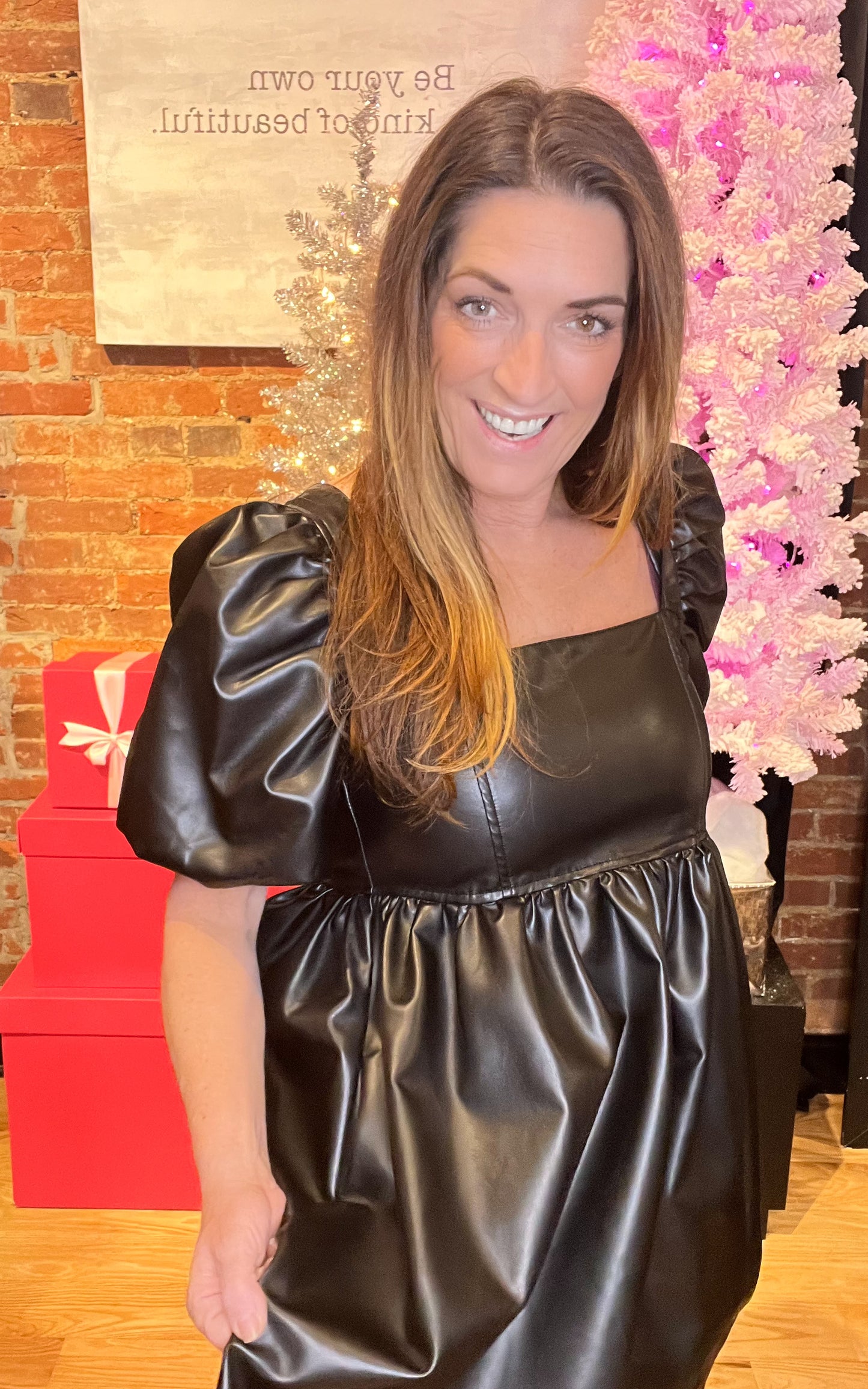 Dare To Be Black Vegan Leather Babydoll Dress