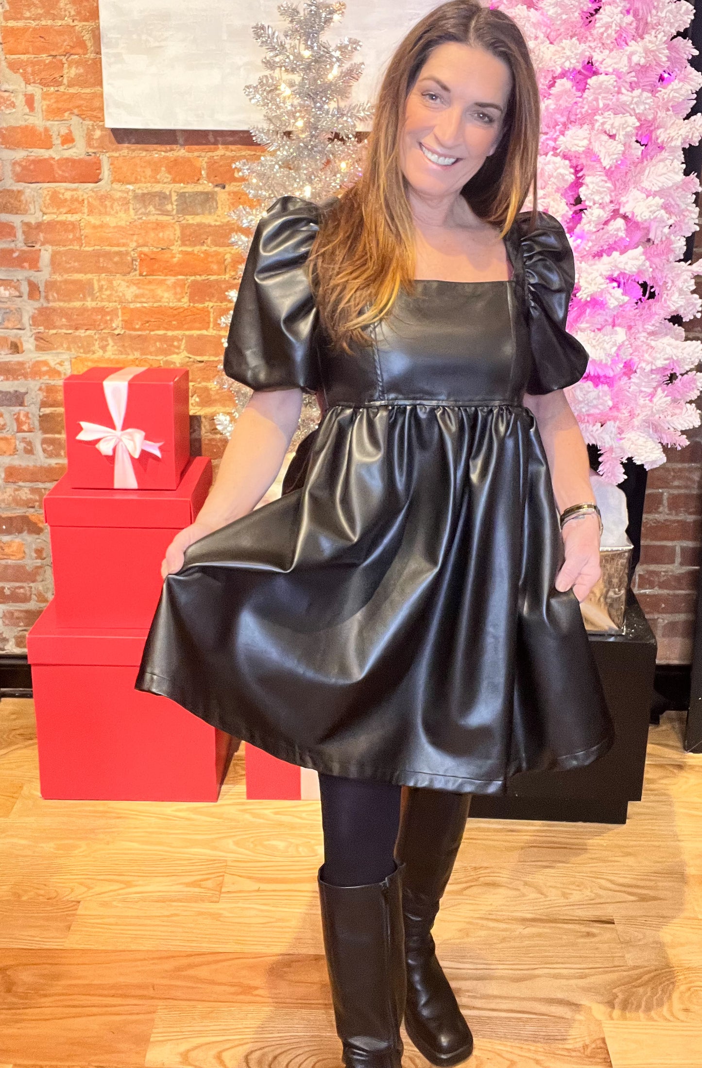 Dare To Be Black Vegan Leather Babydoll Dress