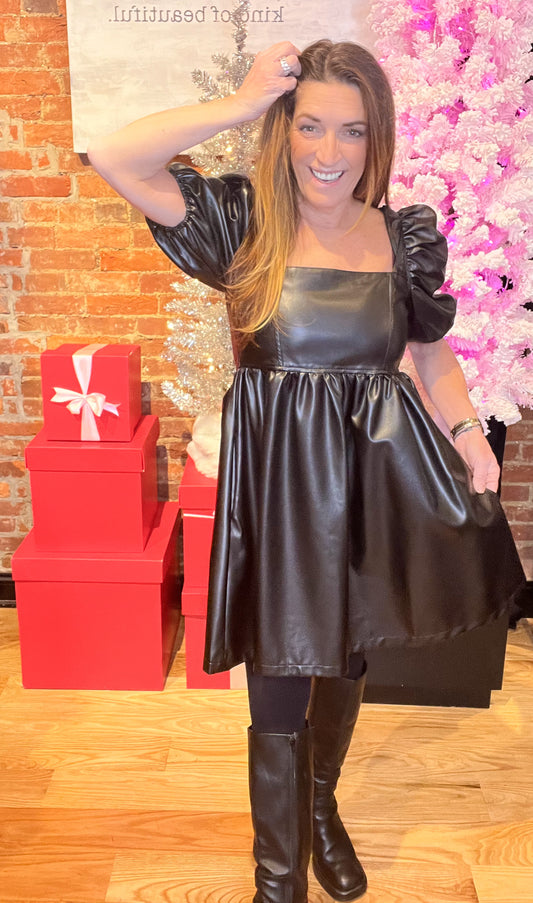 Dare To Be Black Vegan Leather Babydoll Dress