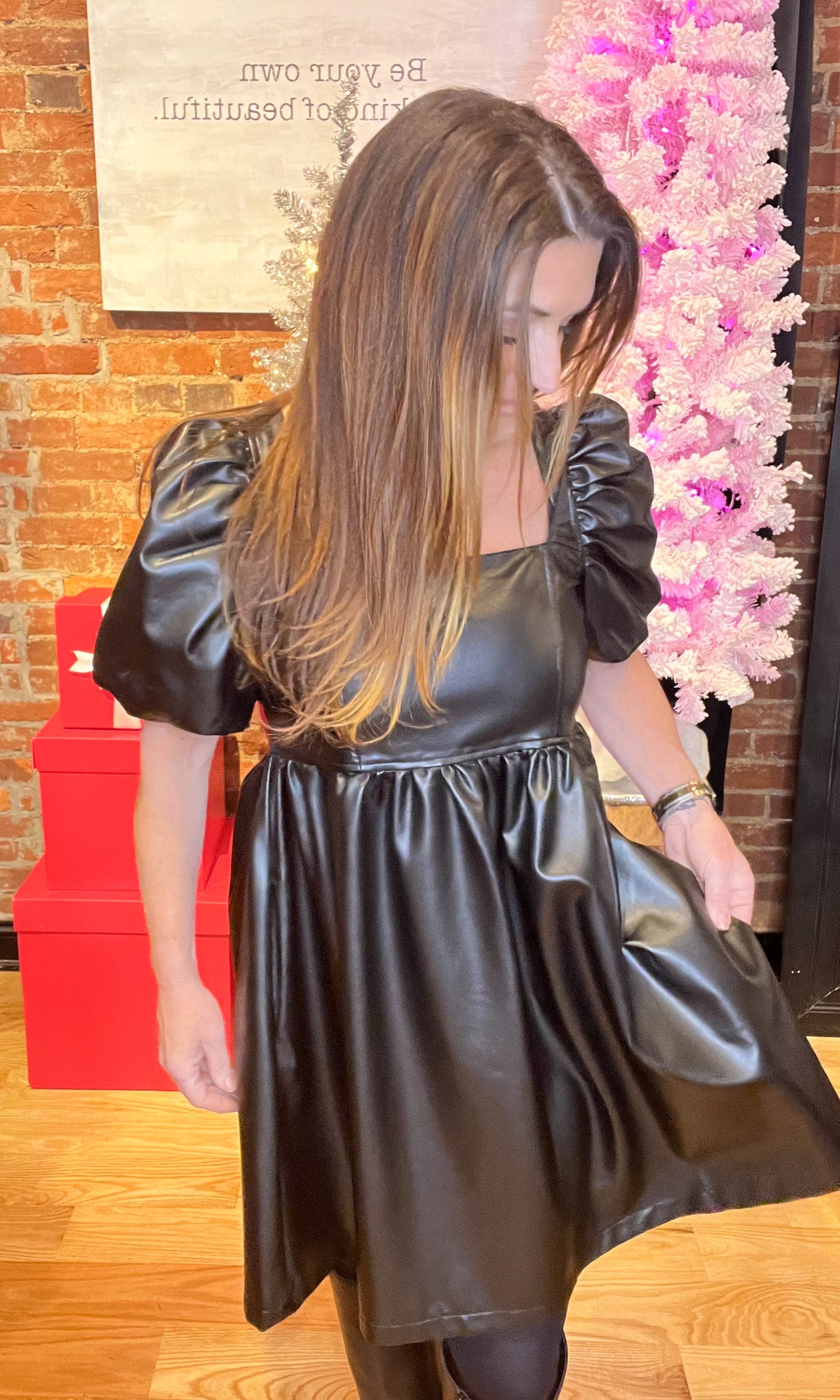 Dare To Be Black Vegan Leather Babydoll Dress