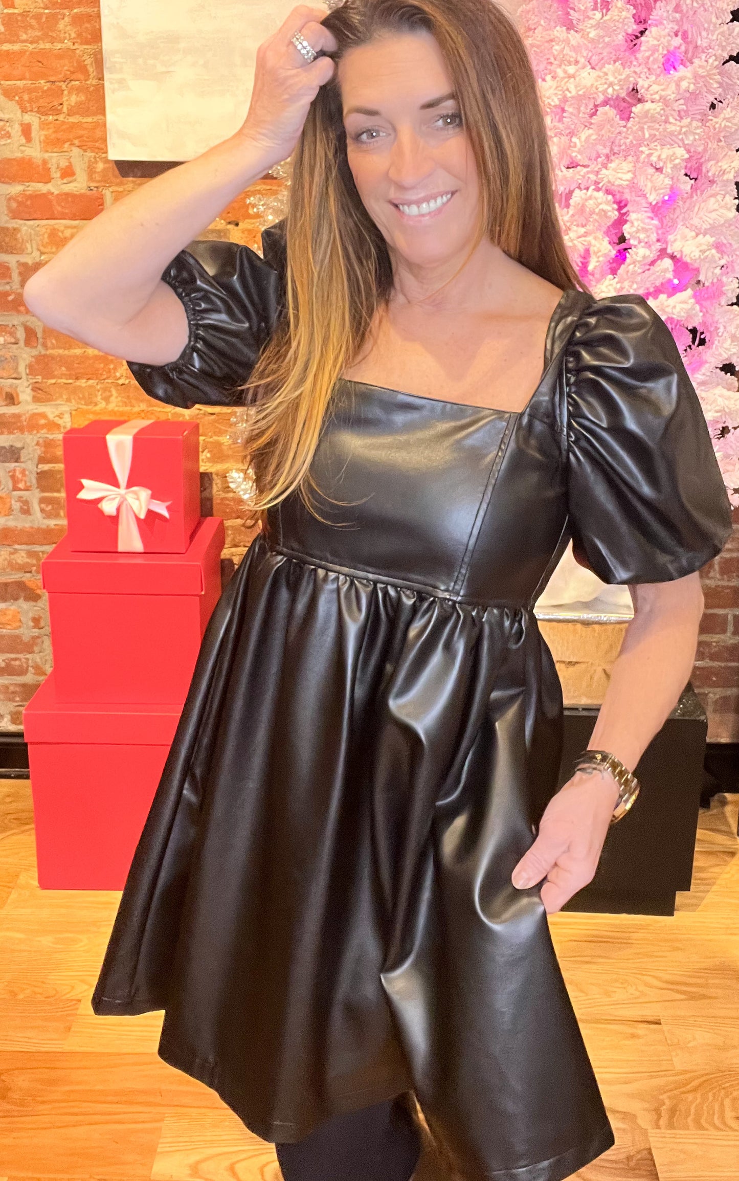 Dare To Be Black Vegan Leather Babydoll Dress