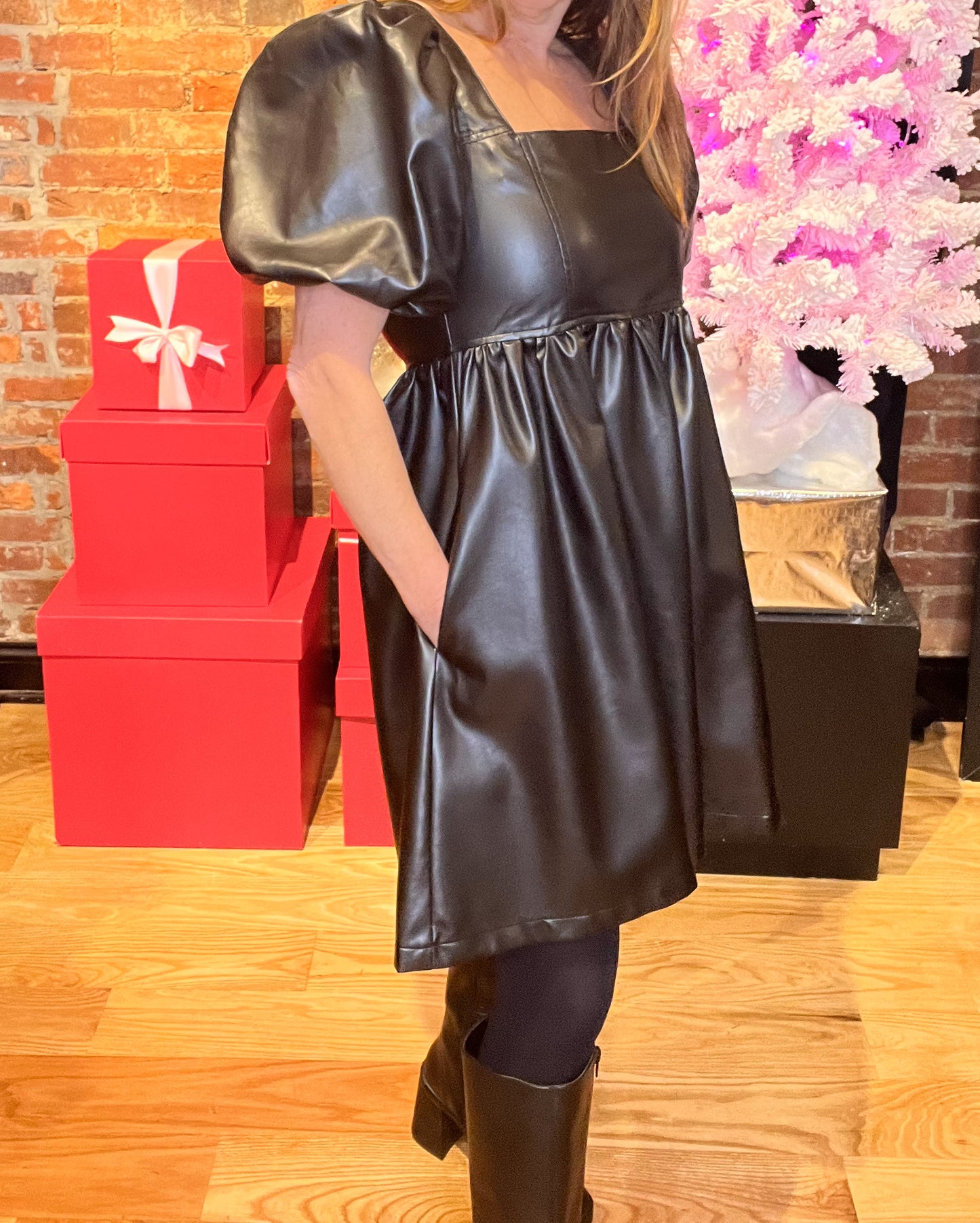 Dare To Be Black Vegan Leather Babydoll Dress