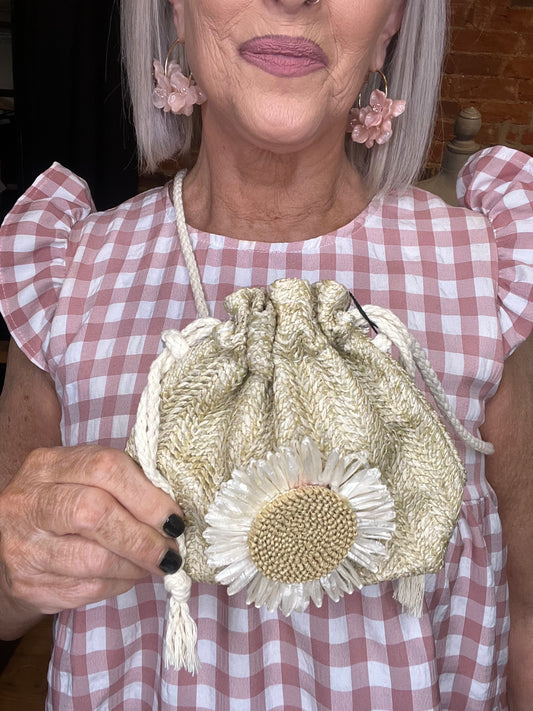 Summer Blooms Straw Crossbody Bag