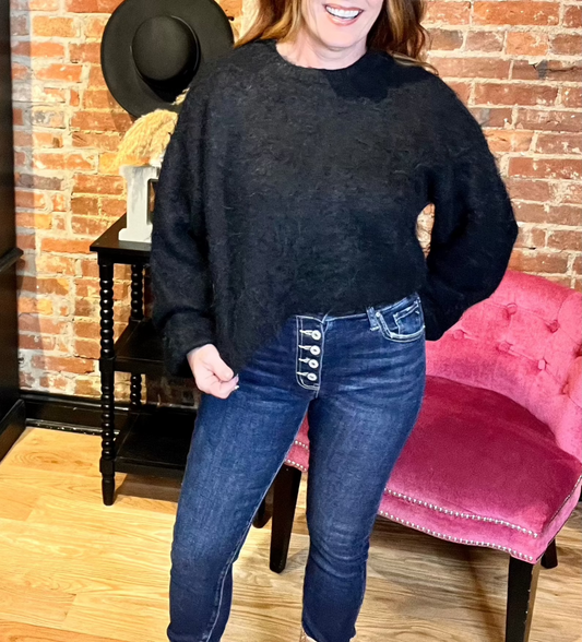 Kancan High Rise Dark Stone Wash Exposed Button Jeans