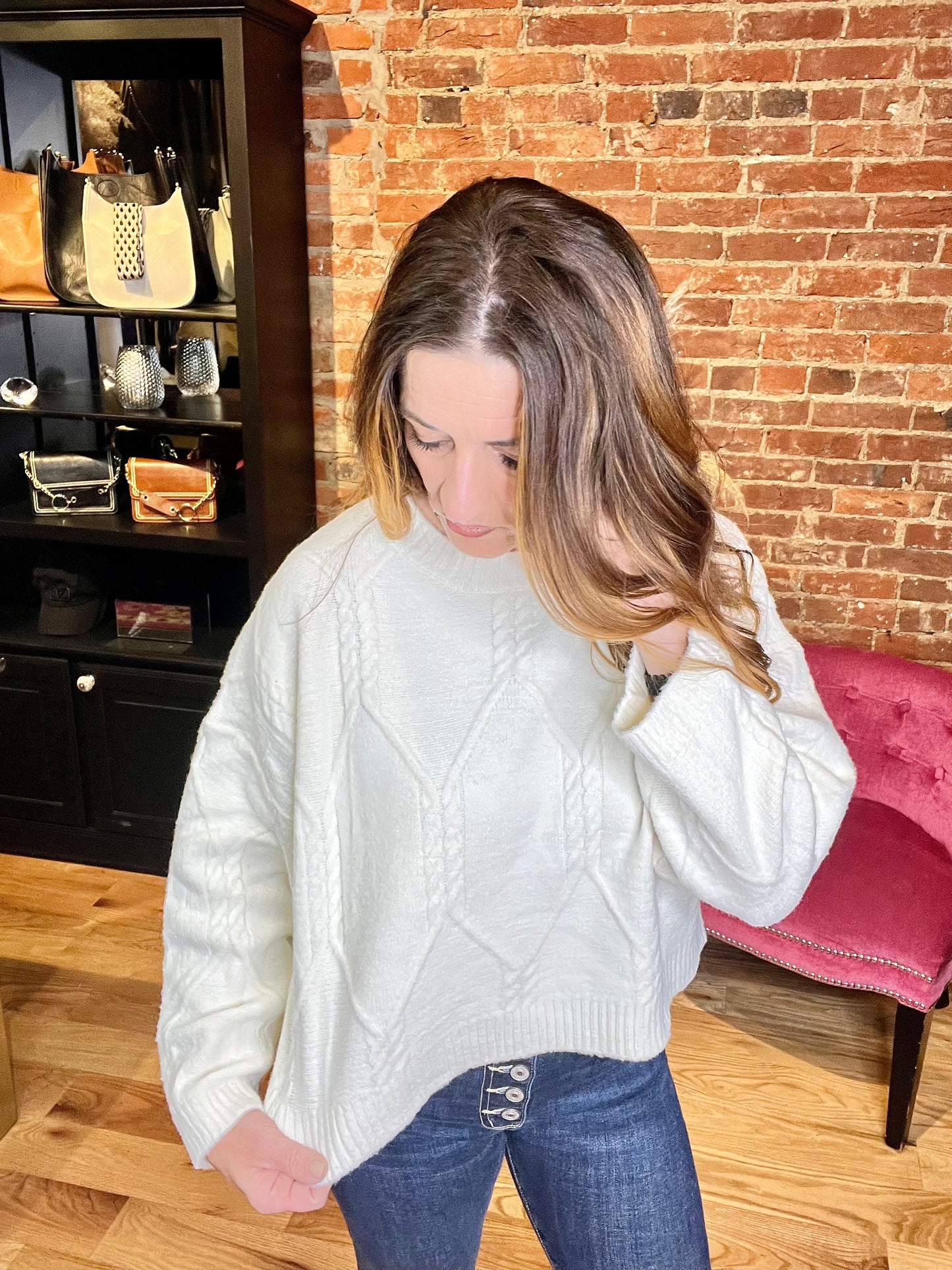 Classic Ivory Cable Knit Sweater 