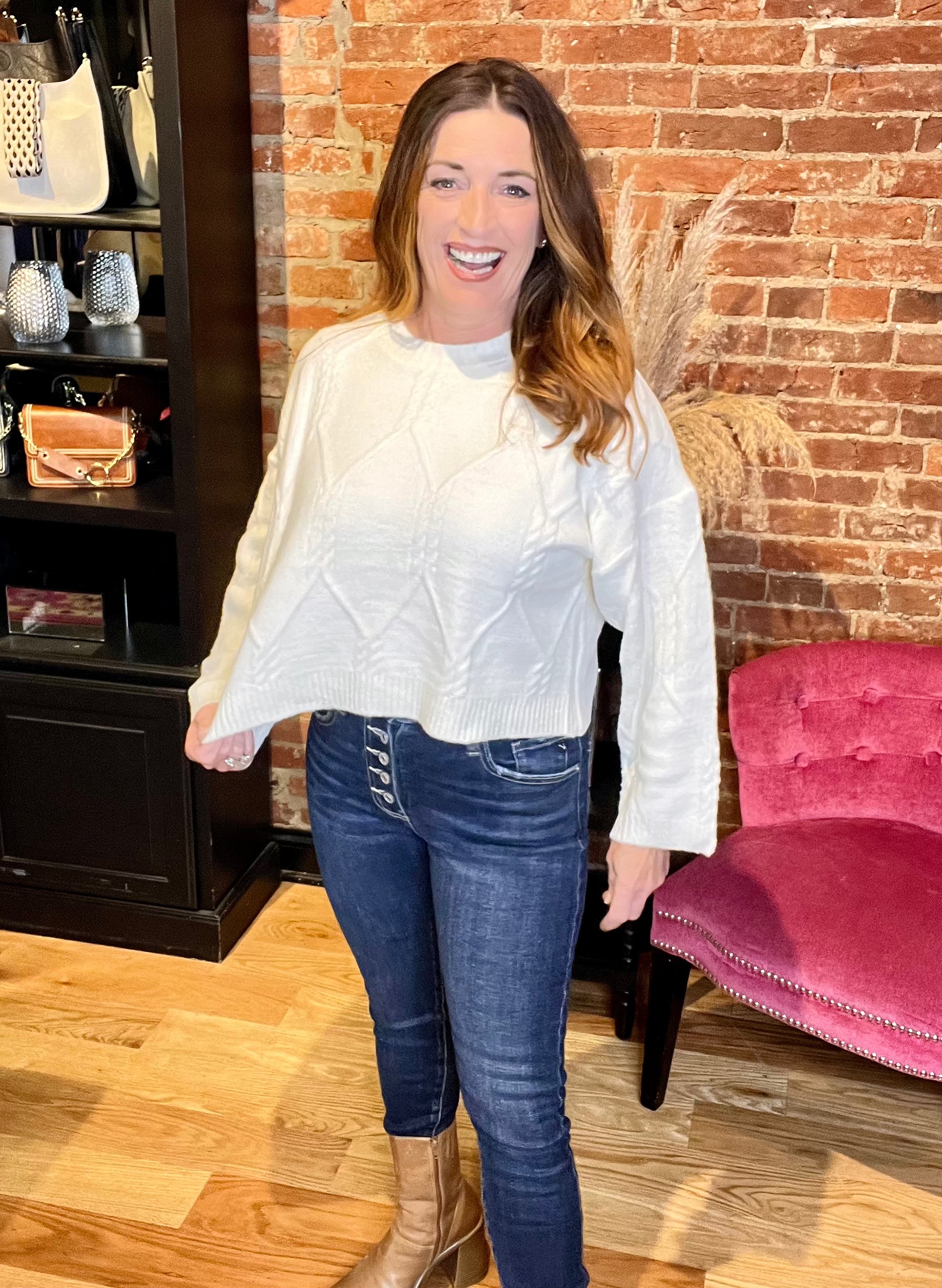 Classic Ivory Cable Knit Sweater 