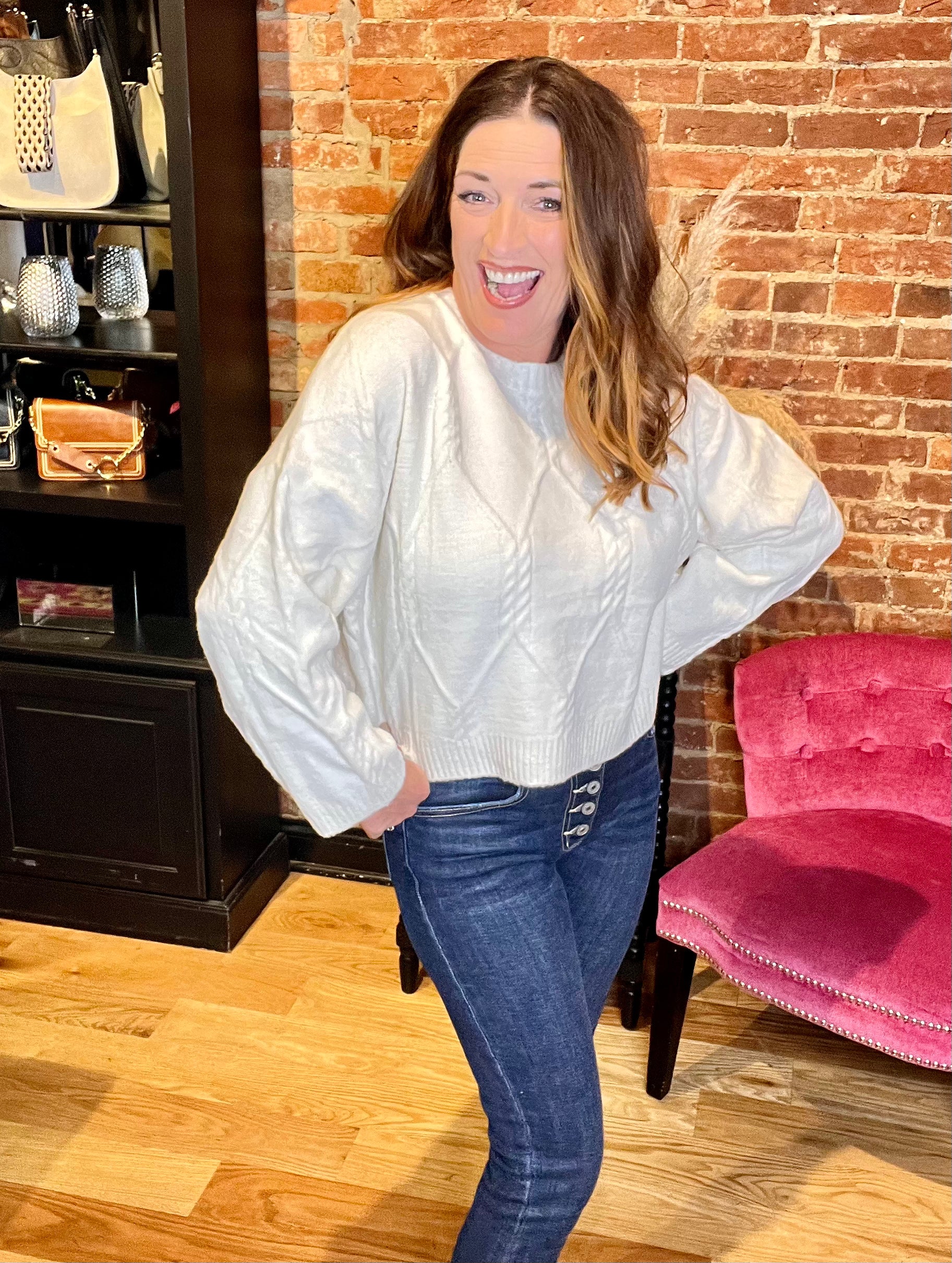 Classic Ivory Cable Knit Sweater 