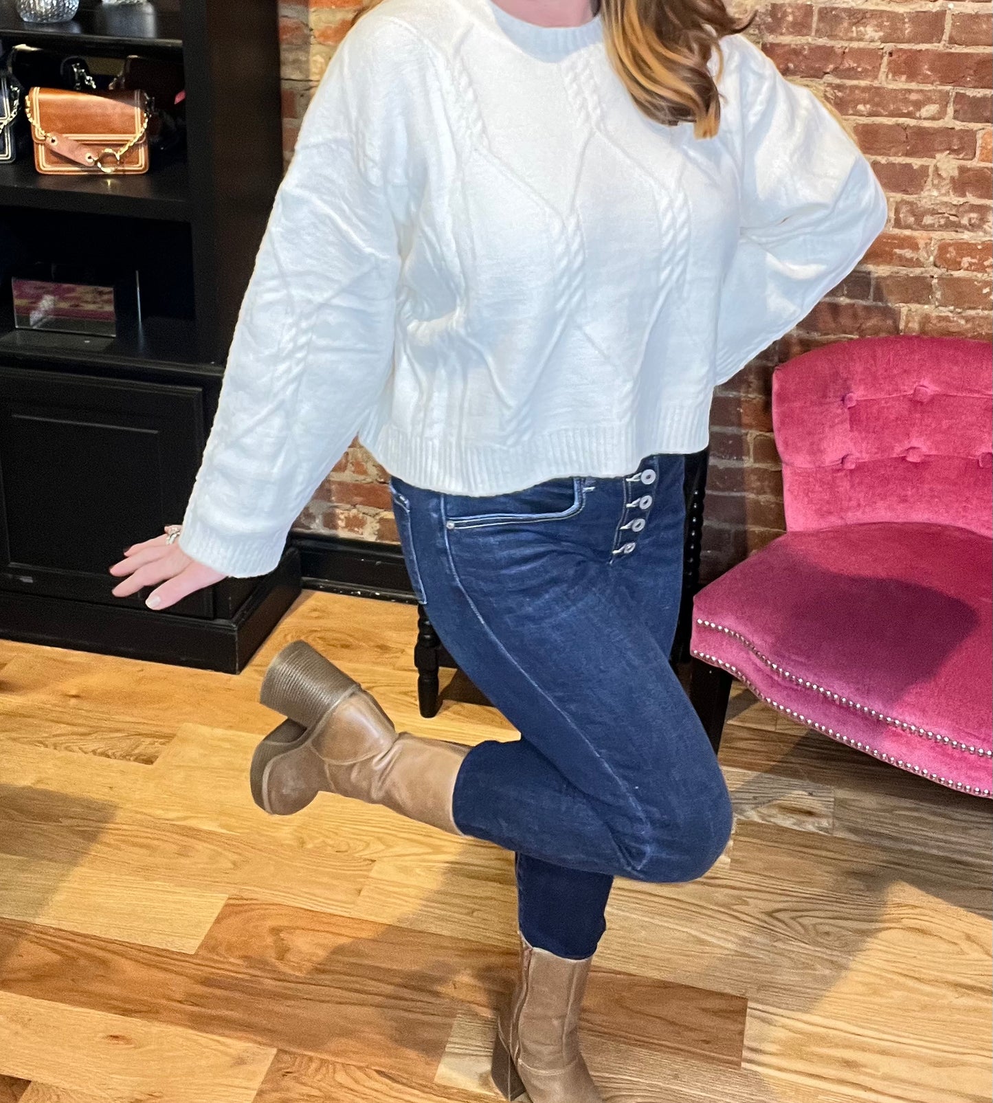 Classic Ivory Cable Knit Sweater 
