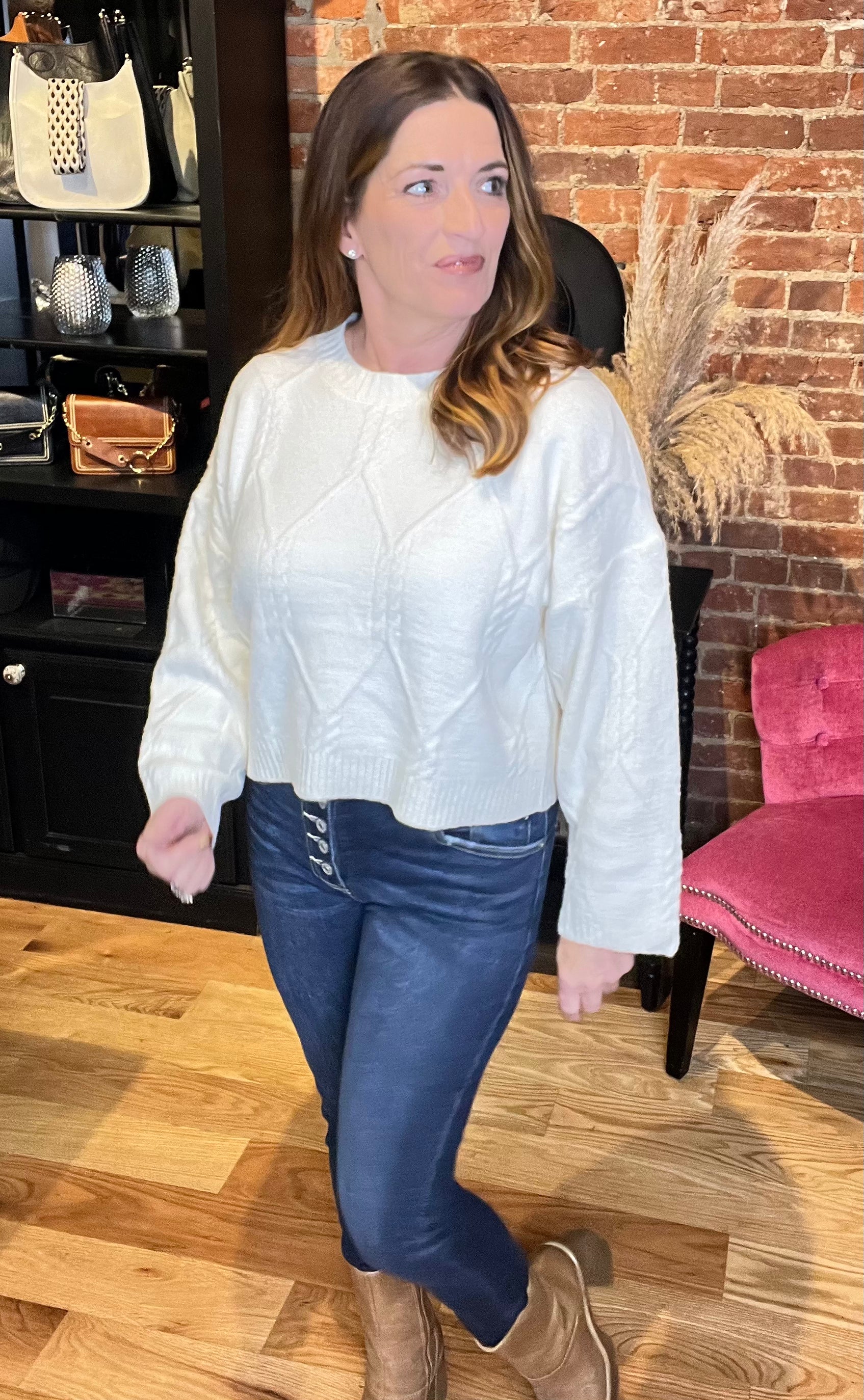 Classic Ivory Cable Knit Sweater 