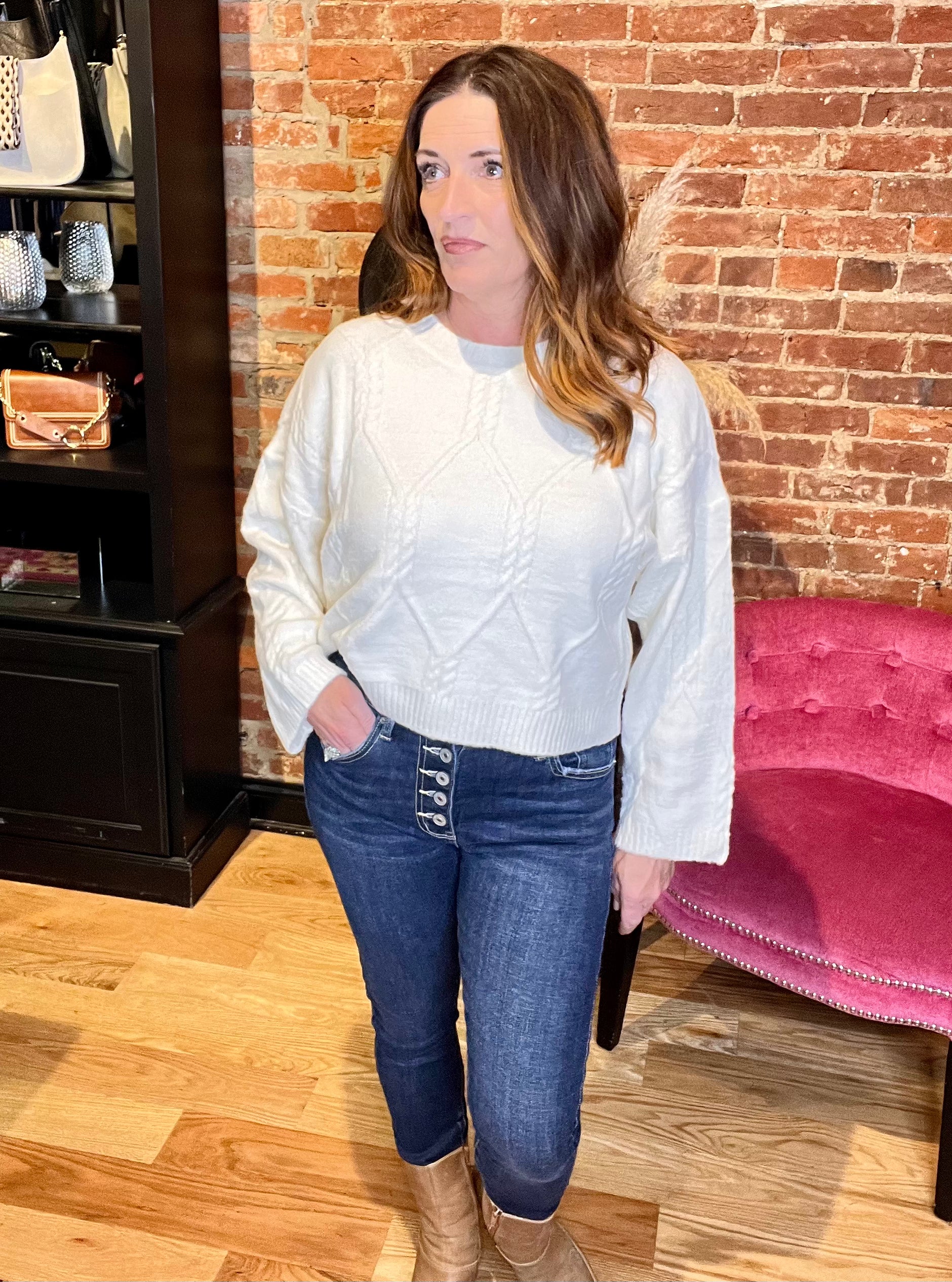 Classic Ivory Cable Knit Sweater 