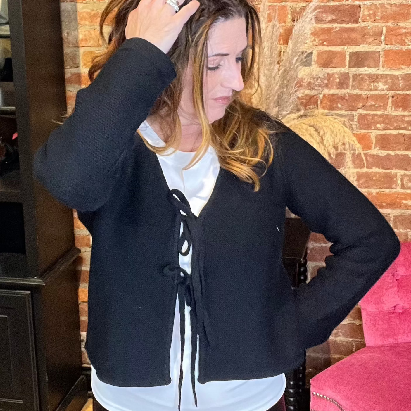 Black Long Sleeve Tie Front Cardigan 
