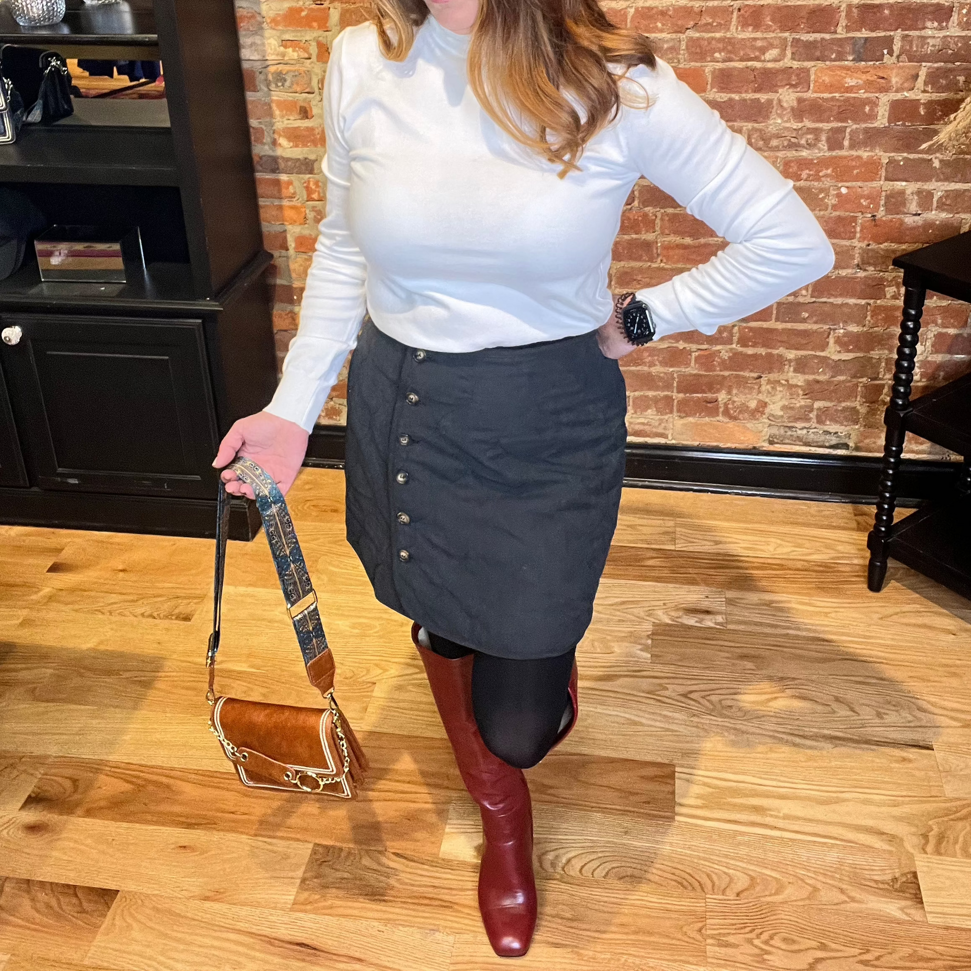 Black Quilted Button-Up Mini Skirt