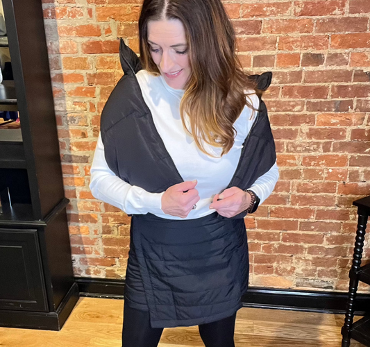 Black Puffer Wrap Mini Skirt