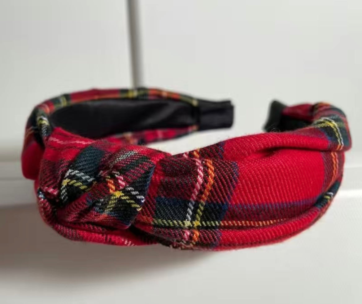 Red Plaid Headband Knotted