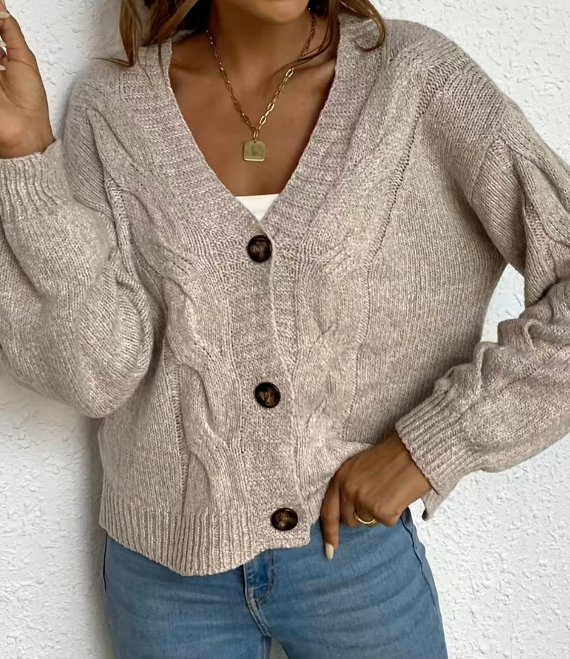 Khaki Button Down Cardigan Sweater 