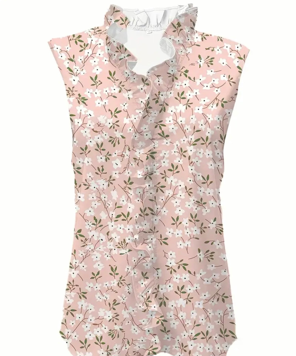Pink Floral Sleeveless Top with Ruffle Detail