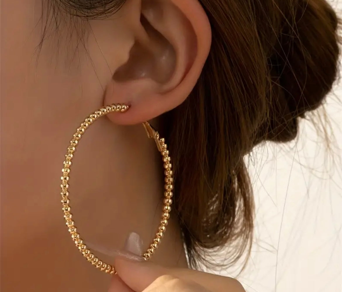 Gold Hoop Textured Earrings 