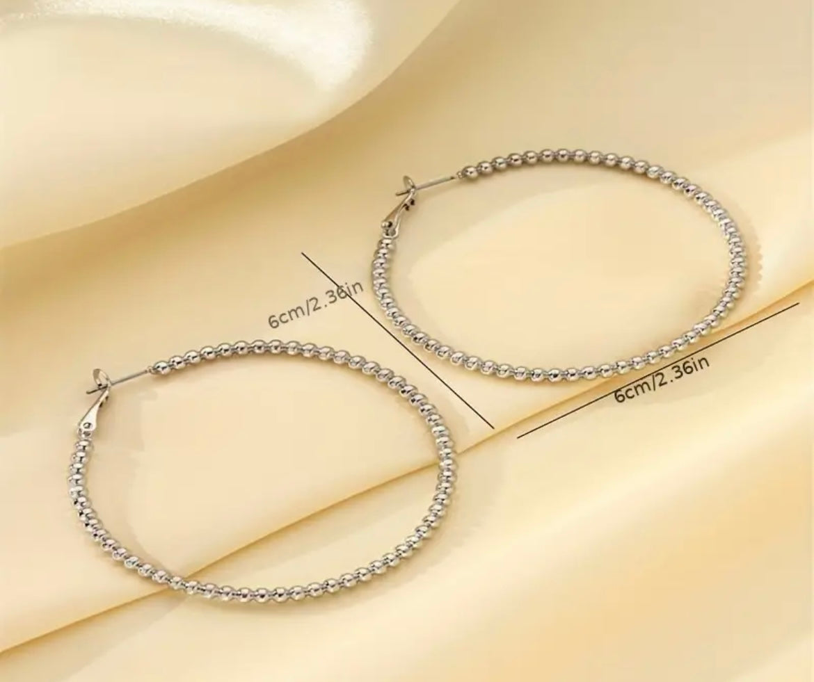 Silver Hoop Textured Earrings 