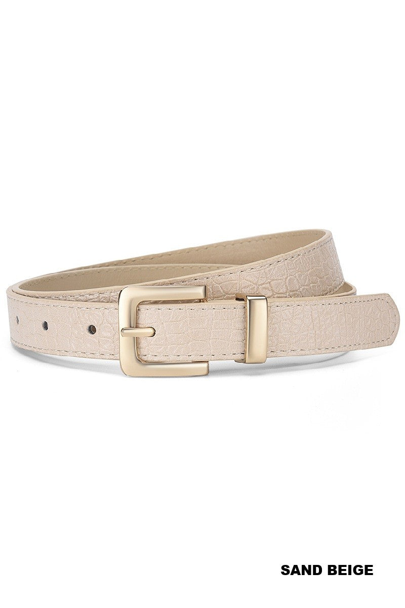 Beige belt with a gold buckle on a white background