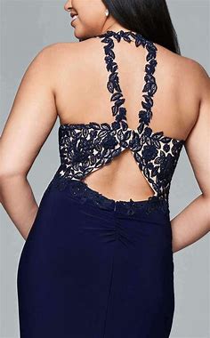 Navy Blue Long Gown with Sweetheart Boarder Neckline and Lace Detail