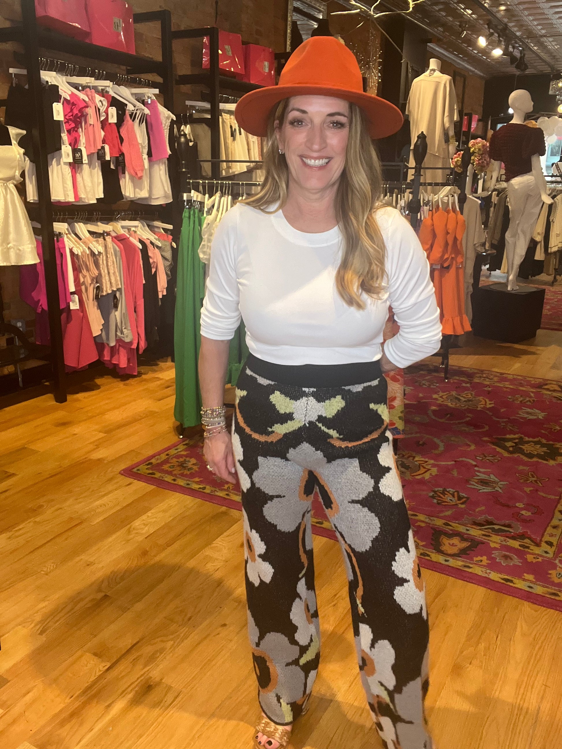 Black and Grey Floral Print Sweater Pants