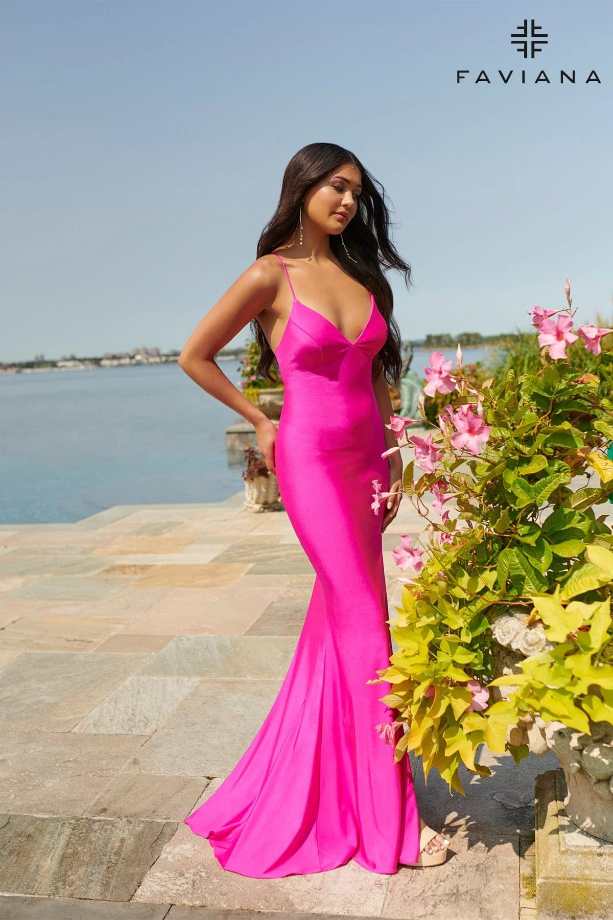 Pink V Neckline Prom Dress With Stretch Fabric And Corset Back