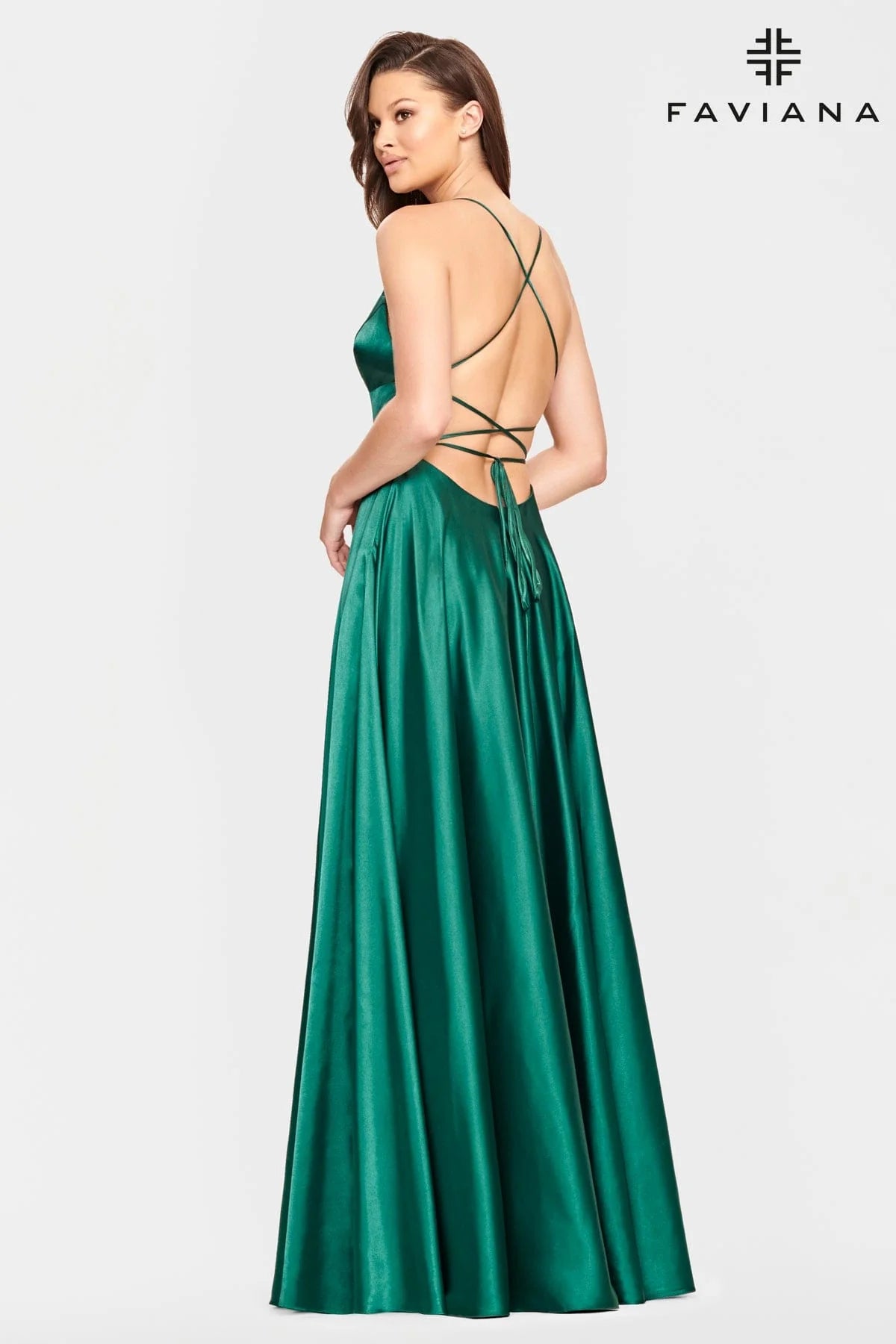 Deep Green Silky Charmeuse Prom Dress With Scoop Neckline And Corset Back