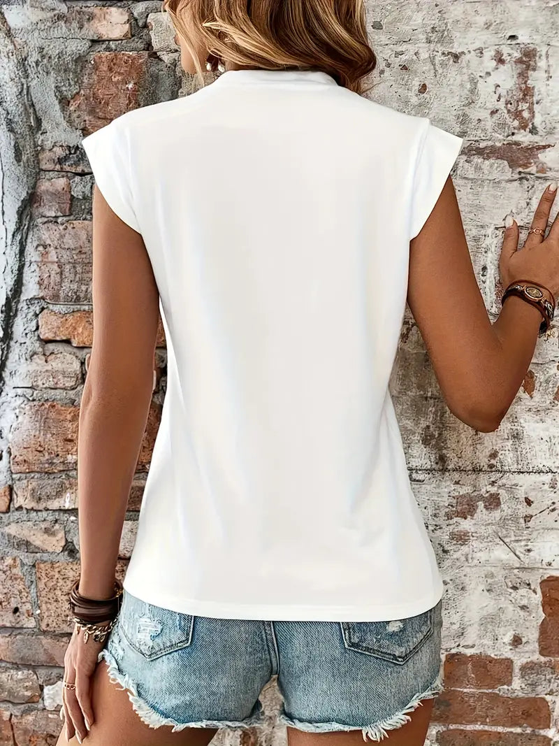 White Jersey Knit Cap Sleeve Top