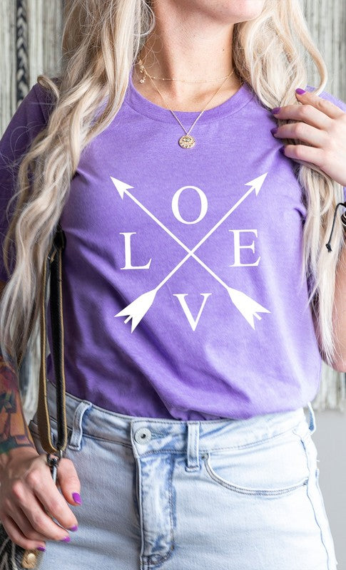 Heather Purple Love and Arrows Graphic Tee